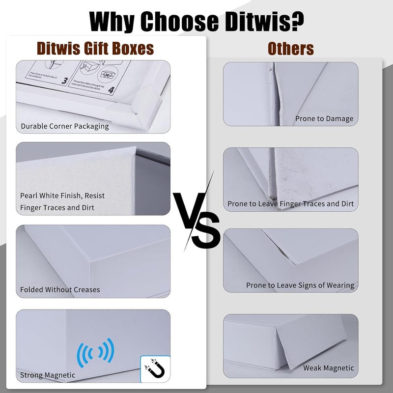 Ditwis 4 Pack 8x8x4 Inches Gift Boxes with Magnetic Closure Lids, White Magnetic Box for Wedding, Groomsmen Bridesmaid Proposal, Birthdays, Mother's Day - Image 3